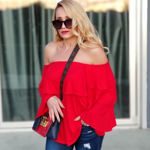 KIVA Red Off Shoulder Top - Picture 2 of 5